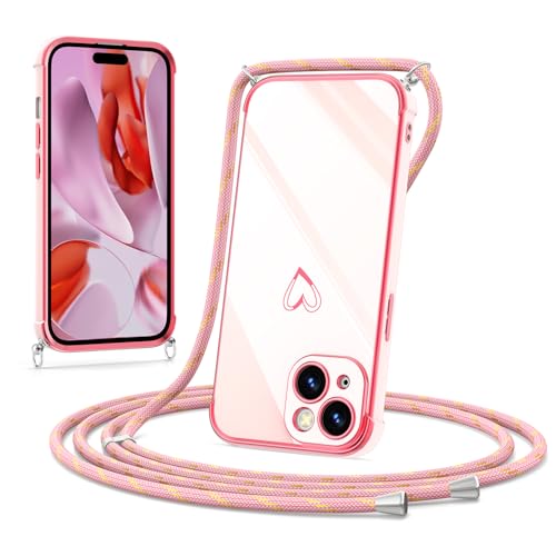 Noyabox Hülle mit Band für iPhone 13, Silikon Handyhülle mit Handykette Galvanisiertes Herz Love Design Stoßfest mit Kameraschutz Elegant für Frauen und Mädchen, Rosa Noyabox Hülle mit Band für iPhone 13, Silikon Handyhülle mit Handykette Galvanisiertes Herz Love Design Stoßfest mit Kameraschutz Elegant für Frauen und Mädchen, Rosa von Noyabox