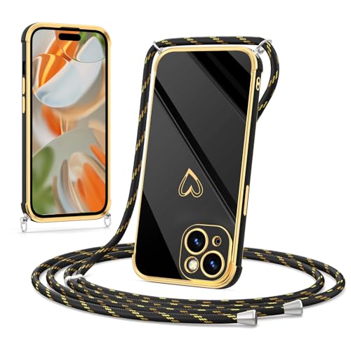 Noyabox Hülle mit Band für iPhone 13, Silikon Handyhülle mit Handykette Galvanisiertes Herz Love Design Stoßfest mit Kameraschutz Elegant für Frauen und Mädchen, Schwarz Noyabox Hülle mit Band für iPhone 13, Silikon Handyhülle mit Handykette Galvanisiertes Herz Love Design Stoßfest mit Kameraschutz Elegant für Frauen und Mädchen, Schwarz von Noyabox