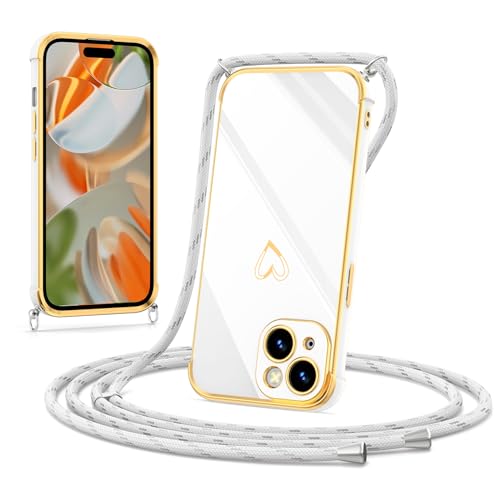 Noyabox Hülle mit Band für iPhone 13, Silikon Handyhülle mit Handykette Galvanisiertes Herz Love Design Stoßfest mit Kameraschutz Elegant für Frauen und Mädchen, Weiße Noyabox Hülle mit Band für iPhone 13, Silikon Handyhülle mit Handykette Galvanisiertes Herz Love Design Stoßfest mit Kameraschutz Elegant für Frauen und Mädchen, Weiße von Noyabox