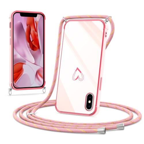 Noyabox Hülle mit Band für iPhone X/Xs, Silikon Handyhülle mit Handykette Galvanisiertes Herz Love Design Stoßfest mit Kameraschutz Elegant für Frauen und Mädchen, Rosa Noyabox Hülle mit Band für iPhone X/Xs, Silikon Handyhülle mit Handykette Galvanisiertes Herz Love Design Stoßfest mit Kameraschutz Elegant für Frauen und Mädchen, Rosa von Noyabox