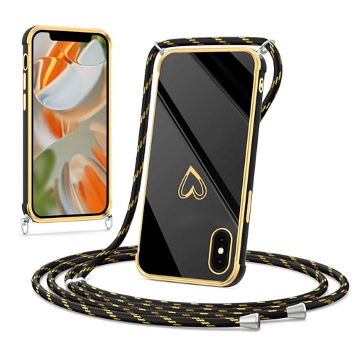 Noyabox Hülle mit Band für iPhone X/Xs, Silikon Handyhülle mit Handykette Galvanisiertes Herz Love Design Stoßfest mit Kameraschutz Elegant für Frauen und Mädchen, Schwarz Noyabox Hülle mit Band für iPhone X/Xs, Silikon Handyhülle mit Handykette Galvanisiertes Herz Love Design Stoßfest mit Kameraschutz Elegant für Frauen und Mädchen, Schwarz von Noyabox