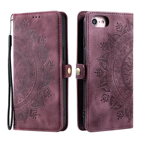 Noyabox Lederhülle für iPhone 6/7/8/SE 2020/2022, Handyhülle Schutzhülle mit 3 Kartenfach Klapphülle mit Ständer Sonnenblumen-Totem Flipcase Tasche Geldbörse für iPhone 6/7/8/SE 2020/2022, Weinrot Noyabox Lederhülle für iPhone 6/7/8/SE 2020/2022, Handyhülle Schutzhülle mit 3 Kartenfach Klapphülle mit Ständer Sonnenblumen-Totem Flipcase Tasche Geldbörse für iPhone 6/7/8/SE 2020/2022, Weinrot von Noyabox