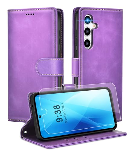 Noyabox Handyhülle für Samsung Galaxy A55 [Exklusive Textur] Klapphülle：1*Schutzfolie & 3*Kartenfach, Standfunktion Klappbar Stoßfeste Lederhülle Hülle Flip Case, Lila von Noyabox