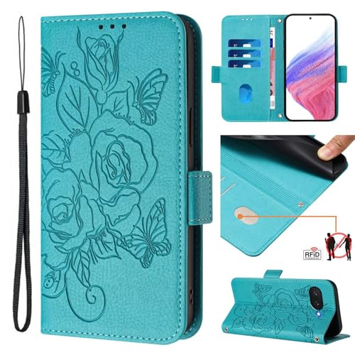 Noyabox für Google Pixel 9A Lederhülle mit Kleiner Handschlaufe, Rosenmuster RFID-Schutz Kartenfach Wallet-handyhülle mit Ständer Klapphülle mit Magnetverschluss Tasche, Hellblau Noyabox für Google Pixel 9A Lederhülle mit Kleiner Handschlaufe, Rosenmuster RFID-Schutz Kartenfach Wallet-handyhülle mit Ständer Klapphülle mit Magnetverschluss Tasche, Hellblau von Noyabox