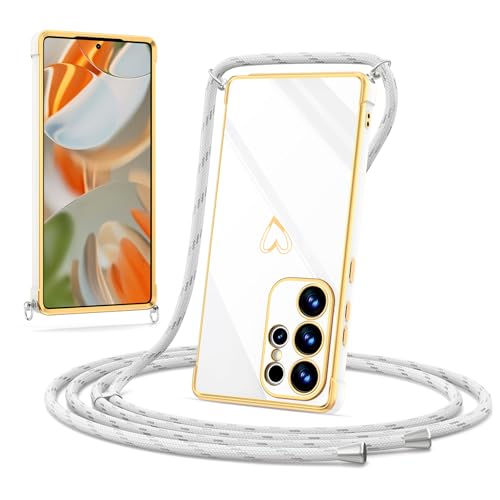 Noyabox Hülle mit Band für Samsung Galaxy S25 Ultra, Silikon Handyhülle mit Handykette Galvanisiertes Herz Love Design Stoßfest mit Kameraschutz Elegant für Frauen und Mädchen, Weiße Noyabox Hülle mit Band für Samsung Galaxy S25 Ultra, Silikon Handyhülle mit Handykette Galvanisiertes Herz Love Design Stoßfest mit Kameraschutz Elegant für Frauen und Mädchen, Weiße von Noyabox