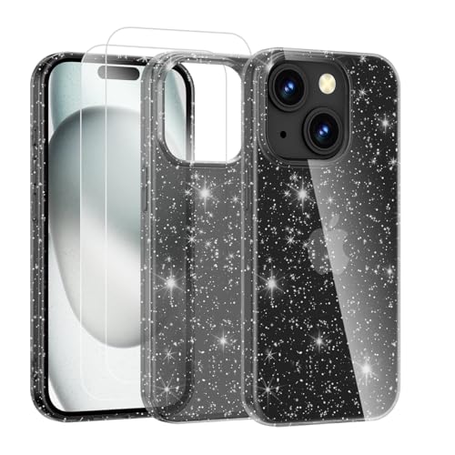 Noyabox für iPhone 13/14 Transparent Glitzer Hülle mit 2 Panzergläsern, Handyhülle Silikon Funkelnd Weich Leicht Kratzerfest TPU Case, Schwarz Noyabox für iPhone 13/14 Transparent Glitzer Hülle mit 2 Panzergläsern, Handyhülle Silikon Funkelnd Weich Leicht Kratzerfest TPU Case, Schwarz von Noyabox