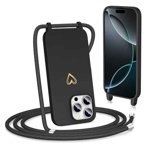 Noyabox für iPhone 14 Pro Handyhülle mit Band, Goldenem Herz Silikon zum Umhängen Handykette mit Abnehmbarer Kordel Halskettenhülle Stoßfest mit Kameraschutz, Schwarz Noyabox für iPhone 14 Pro Handyhülle mit Band, Goldenem Herz Silikon zum Umhängen Handykette mit Abnehmbarer Kordel Halskettenhülle Stoßfest mit Kameraschutz, Schwarz von Noyabox