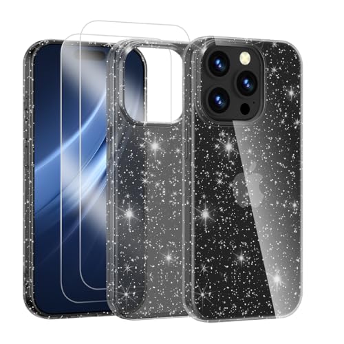 Noyabox für iPhone 15 Pro Transparent Glitzer Hülle mit 2 Panzergläsern, Handyhülle Silikon Funkelnd Weich Leicht Kratzerfest TPU Case, Schwarz Noyabox für iPhone 15 Pro Transparent Glitzer Hülle mit 2 Panzergläsern, Handyhülle Silikon Funkelnd Weich Leicht Kratzerfest TPU Case, Schwarz von Noyabox