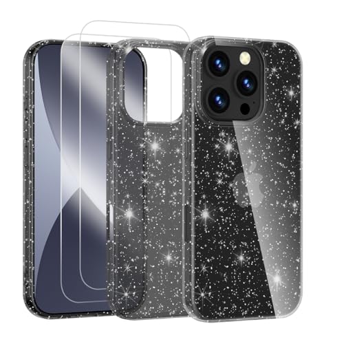 Noyabox für iPhone 16 Pro Max Transparent Glitzer Hülle mit 2 Panzergläsern, Handyhülle Silikon Funkelnd Weich Leicht Kratzerfest TPU Case, Schwarz Noyabox für iPhone 16 Pro Max Transparent Glitzer Hülle mit 2 Panzergläsern, Handyhülle Silikon Funkelnd Weich Leicht Kratzerfest TPU Case, Schwarz von Noyabox
