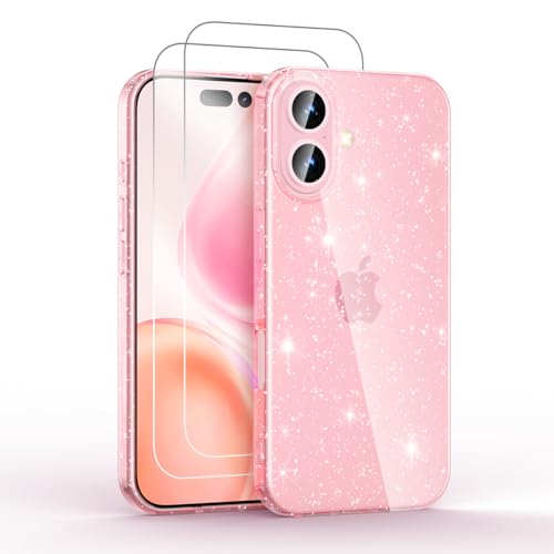 Noyabox für iPhone 16 Transparent Glitzer Hülle mit 2 Panzergläsern, Handyhülle Silikon Funkelnd Weich Leicht Kratzerfest TPU Case, Rosa Noyabox für iPhone 16 Transparent Glitzer Hülle mit 2 Panzergläsern, Handyhülle Silikon Funkelnd Weich Leicht Kratzerfest TPU Case, Rosa von Noyabox