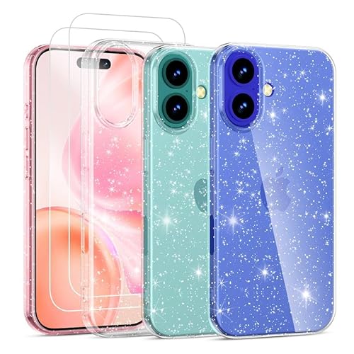 Noyabox für iPhone 16 Transparent Glitzer Hülle mit 2 Panzergläsern, Handyhülle Silikon Funkelnd Weich Leicht Kratzerfest TPU Case, Durchsichtig Noyabox für iPhone 16 Transparent Glitzer Hülle mit 2 Panzergläsern, Handyhülle Silikon Funkelnd Weich Leicht Kratzerfest TPU Case, Durchsichtig von Noyabox