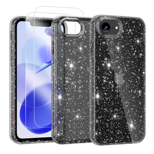 Noyabox für iPhone 16e Transparent Glitzer Hülle mit 2 Panzergläsern, Handyhülle Silikon Funkelnd Weich Leicht Kratzerfest TPU Case, Schwarz Noyabox für iPhone 16e Transparent Glitzer Hülle mit 2 Panzergläsern, Handyhülle Silikon Funkelnd Weich Leicht Kratzerfest TPU Case, Schwarz von Noyabox