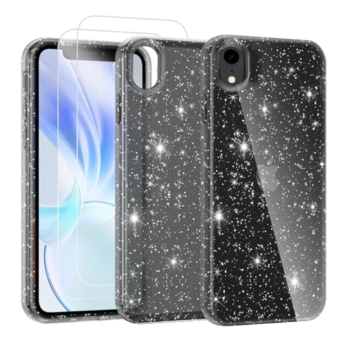 Noyabox für iPhone XR Transparent Glitzer Hülle mit 2 Panzergläsern, Handyhülle Silikon Funkelnd Weich Leicht Kratzerfest TPU Case, Schwarz Noyabox für iPhone XR Transparent Glitzer Hülle mit 2 Panzergläsern, Handyhülle Silikon Funkelnd Weich Leicht Kratzerfest TPU Case, Schwarz von Noyabox