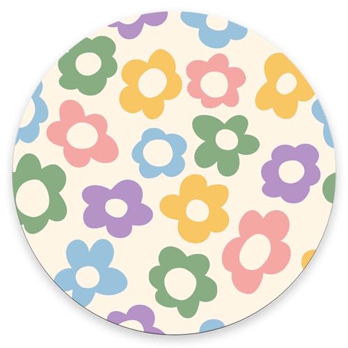 Rundes Mauspad, bunt, Vintage-Design, groovige Blumen, personalisierbar, Premium-Textur-Mauspad, waschbare Mauspads mit Stoff, rutschfeste Gummiunterseite, kleines Mauspad, 20 x 20 x 0,3 cm Rundes Mauspad, bunt, Vintage-Design, groovige Blumen, personalisierbar, Premium-Textur-Mauspad, waschbare Mauspads mit Stoff, rutschfeste Gummiunterseite, kleines Mauspad, 20 x 20 x 0,3 cm von Nphuriy