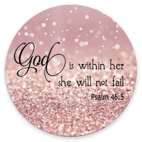 Rundes Mauspad, personalisierbar, Premium-Textur-Mauspad, waschbare Mauspads mit Stoff, rutschfeste Gummiunterseite, kleines Mauspad, Psalm 46:5 God is Within Her,She Will Not Fall – Bibelvers Rose von Nphuriy