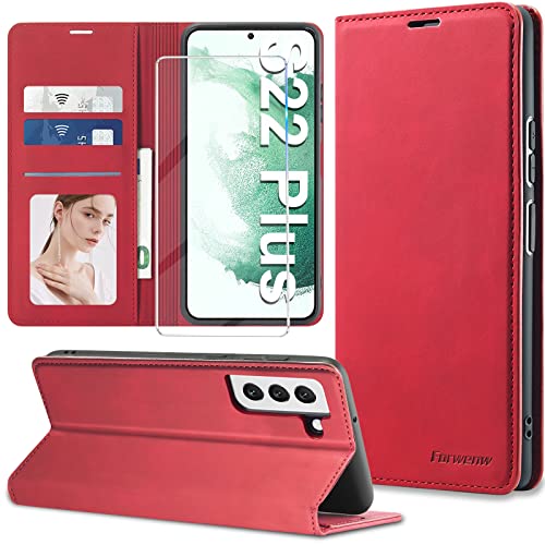 【𝟐𝟎𝟐𝟐 𝐍𝐄𝐖】Handyhülle für Samsung Galaxy S22 Plus Hülle Leder mit Schutzfolie [3 Kartenfächer] Klapphülle für Samsung Galaxy S22 Plus 5G Hülle Leder Wallet Klappbar Stoßfest Cover S22 Plus Case von Nshkeji