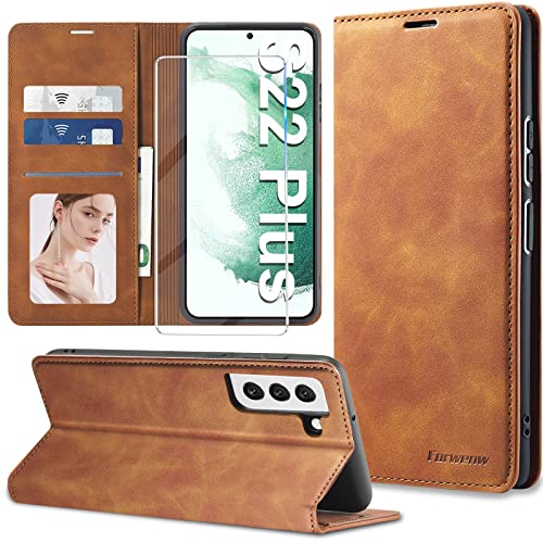 【𝟐𝟎𝟐𝟐 𝐍𝐄𝐖】Handyhülle für Samsung Galaxy S22 Plus Hülle Leder mit Schutzfolie [3 Kartenfächer] Klapphülle für Samsung Galaxy S22 Plus 5G Hülle Leder Wallet Klappbar Stoßfest Cover S22 Plus Case von Nshkeji