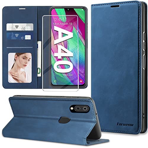 【2023 𝐍𝐄𝐖】 Handyhülle für Samsung Galaxy A40 Hülle Leder mit Schutzfolie [3 Kartenfächer] Klapphülle für Samsung Galaxy A40 Hülle Leder Wallet Klappbar Stoßfest Cover Case für Samsung Galaxy A40 von Nshkeji