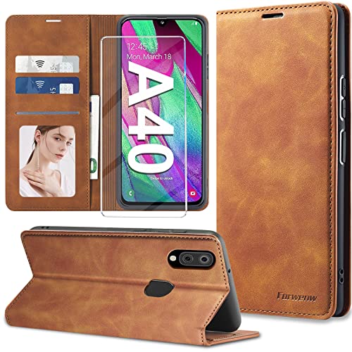 【2023 𝐍𝐄𝐖】 Handyhülle für Samsung Galaxy A40 Hülle Leder mit Schutzfolie [3 Kartenfächer] Klapphülle für Samsung Galaxy A40 Hülle Leder Wallet Klappbar Stoßfest Cover Case für Samsung Galaxy A40 von Nshkeji