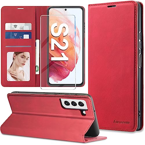 【2023 𝐍𝐄𝐖】Handyhülle für Samsung Galaxy S21 Hülle Leder mit Schutzfolie[3 Kartenfächer]Klapphülle für Samsung Galaxy S21 5G Hülle Leder Wallet Klappbar Stoßfest Cover Case für Galaxy S21 Klapphülle von Nshkeji