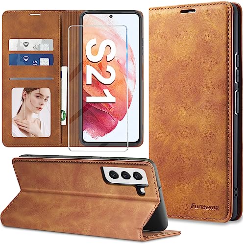 【2023 𝐍𝐄𝐖】Handyhülle für Samsung Galaxy S21 Hülle Leder mit Schutzfolie[3 Kartenfächer]Klapphülle für Samsung Galaxy S21 5G Hülle Leder Wallet Klappbar Stoßfest Cover Case für Galaxy S21 Klapphülle von Nshkeji
