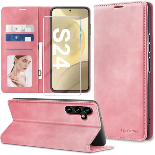 2024 Neu Handyhülle für Samsung Galaxy S24 Hülle Leder mit Schutzfolie [3 Kartenfächer] Klapphülle für Samsung Galaxy S24 5G Hülle Leder Wallet Klappbar Stoßfest Cover Case für Samsung S24 5G Hülle von Nshkeji