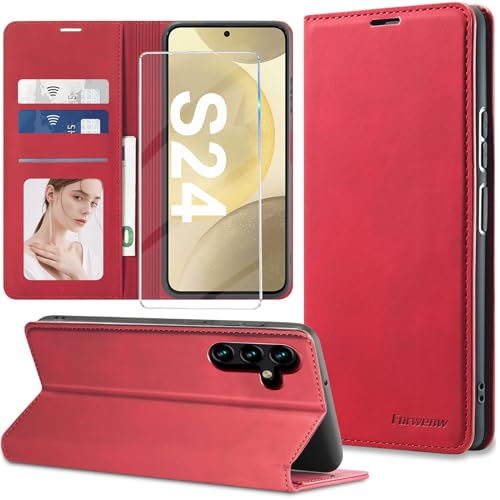 2024 Neu Handyhülle für Samsung Galaxy S24 Hülle Leder mit Schutzfolie [3 Kartenfächer] Klapphülle für Samsung Galaxy S24 5G Hülle Leder Wallet Klappbar Stoßfest Cover Case für Samsung S24 5G Hülle von Nshkeji