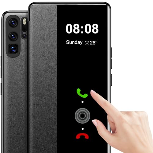 Handyhülle für Huawei P30 Pro Hülle Clear View [Touchscreen View] für Huawei P30 Pro Hülle Weiche View Flip Extra-Dünn Leder Stoßfest Schutzhülle Case für Huawei P30 Pro Hülle Clear View von Nshkeji