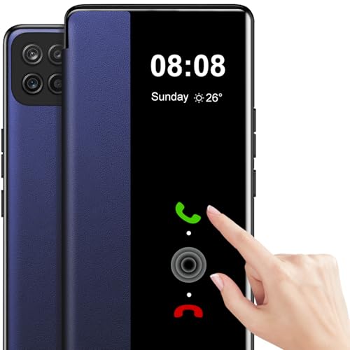 Handyhülle für Samsung Galaxy A22 5G Hülle Clear View [Touchscreen View] für Samsung Galaxy A22 5G Hülle Weiche View Flip Extra-Dünn Leder Stoßfest Schutzhülle Case für Samsung A22 5G Hülle Clear View von Nshkeji