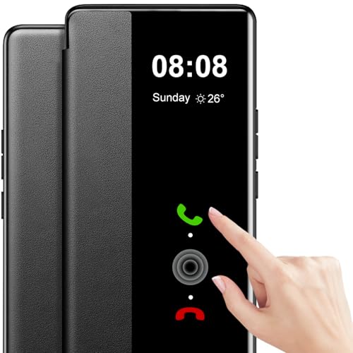 Handyhülle für Samsung Galaxy S9 Hülle Clear View [Touchscreen View] für Samsung Galaxy S9 Hülle Weiche View Flip Extra-Dünn Leder Stoßfest Schutzhülle Case für Samsung S9 Hülle (Schwarz) von Nshkeji