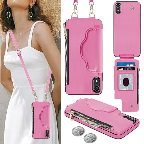 Nshkeji Handyhülle für iPhone XS/iPhone X Etui mit Kartenfach, iPhone XS Hülle mit Verstellbarer Halskette, iPhone X Handytasche mit Reißverschluss Geldbörse, Leder Hülle mit Band (5,8 Zoll) von Nshkeji