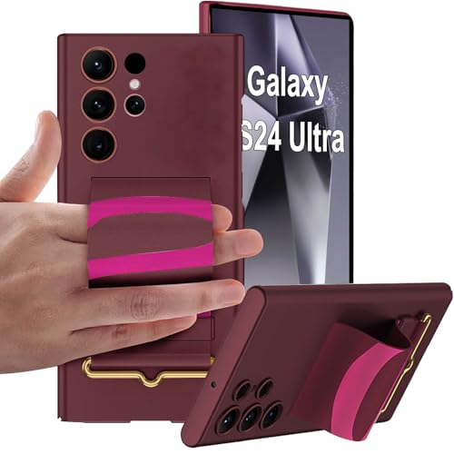 Nspiel für Samsung Galaxy S24 Ultra Hülle mit Band, Ständer & Leder Armband Dünne Hülle für Samsung S24 Ultra, Männer Frauen Stoßfeste Rückseite Handyhülle für Galaxy S24 Ultra 5G 6.8" 2024 (Rot) von Nspiel