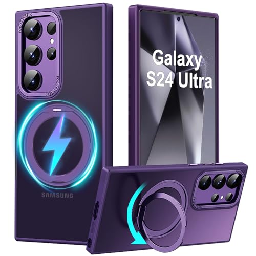 für Samsung Galaxy S24 Ultra Hülle 5G mit Magnet Ständer, [Kompatibel mit Kabelloses Laden][360° Drehbarer Ringhalter], Matte Durchscheinend Stoßfeste Handyhülle für Galaxy S24 Ultra 6.8"(Lila) von Nspiel