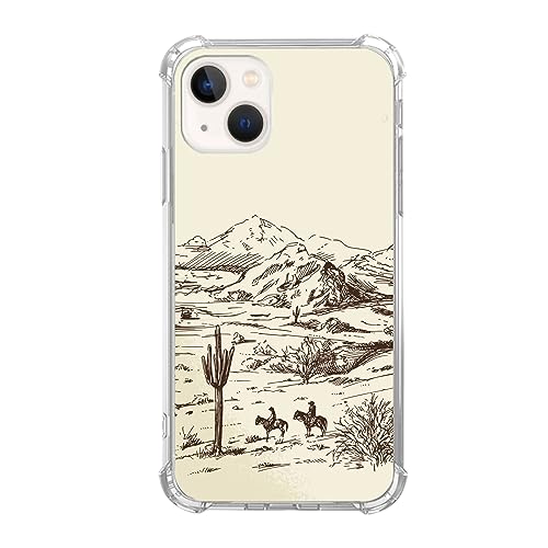 Nsydnbly Vintage Cowboy Hülle Kompatibel mit iPhone 14, Wild West Landschaft Hülle für iPhone 14, Trendy Cool TPU Handyhülle Cover von Nsydnbly