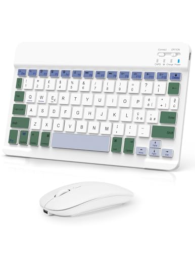 Nsyee Kabellose Tastatur und Maus, Bluetooth-Tastatur, Tablet, tragbar, dünn, wiederaufladbar, universell für iPad/Tablet/PC/iOS/Android/Windows/Samsung Tab/Lenovo, italienisches Layout, (Weiß und von Nsyee