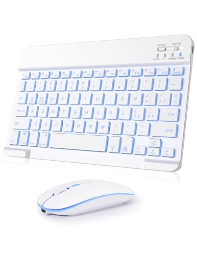 Nsyee Kabellose Tastatur und Maus, Bluetooth-Tastatur, universell, mit Hintergrundbeleuchtung, tragbar, ultradünn, wiederaufladbar, für iPad/Tablet/PC/iOS/Android/Windows/Samsung/Lenovo, italienisches von Nsyee