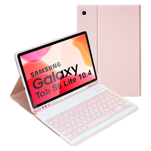 Nsyee Schutzhülle für Samsung Galaxy Tab S6 Lite, Italienisch QWERTY, Hülle mit abnehmbarer Tastatur für Samsung Tab S6 Lite 10,4 Zoll 2020 (SM-P610/P615), 2022 (SM-P613/P619), Rosa von Nsyee