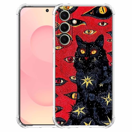 Nsyosio Schwarze Katzen-Schutzhülle für Samsung Galaxy S25, Hippie-Psychedelische Kunst-Collage, trendige, weiche TPU-Schutzhülle, kompatibel mit Galaxy S25 Nsyosio Schwarze Katzen-Schutzhülle für Samsung Galaxy S25, Hippie-Psychedelische Kunst-Collage, trendige, weiche TPU-Schutzhülle, kompatibel mit Galaxy S25 von Nsyosio