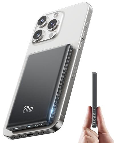 Ultra Slim iPhone Powerbank für Magsafe, Ntaanoo Magnetische Power Bank Induktives Laden 5000mAh, 20W Schnellladung Wireless Externe Handyakkus Kabelloses Akkupack für iPhone 16/15/14/13/12 Series von Ntaanoo
