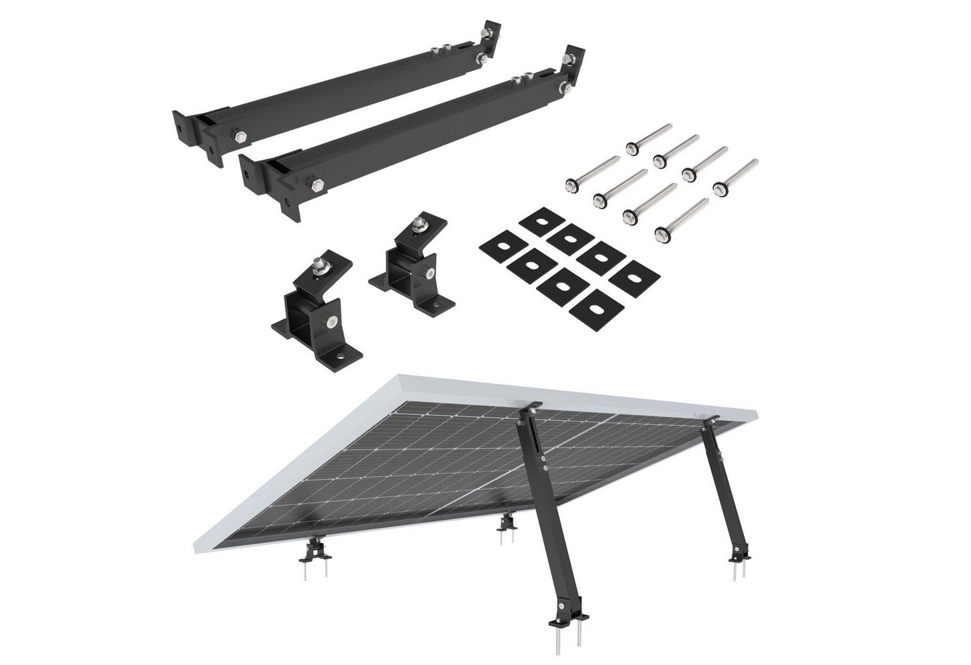 NuaSol verstellbar Neigungswinkel 15° - 60° siber / schwarz Solarmodul-Halterung, (Set) von NuaSol