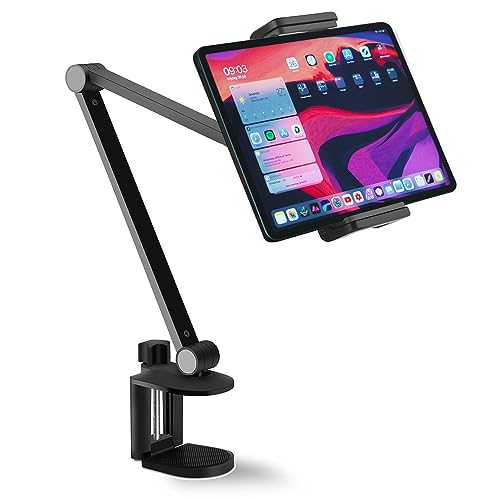 NueZoo iPad Stand Holder Mount, Aluminum Long Arm Tablet Clamp Mount for Desk, 360° Swivel Phone Holder for Bed, Compatible with 4.5-13 inch Mobile Phone and Tablet - Black von NueZoo