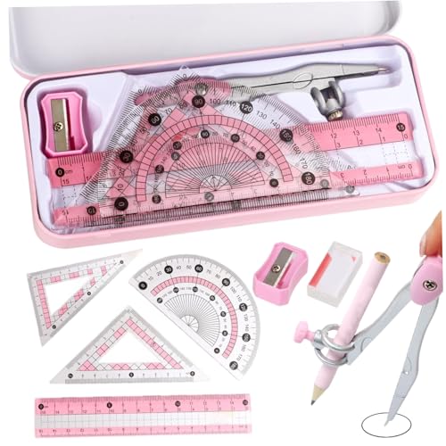 8PCS/Set Compass Geometrie -Tool, praktischer Protraktor- und Kompass -Set mit Protraktor, Herrschern und mehr Zeichnungskit mit Metallbox für das Geometriewerkzeug im Klassenzimmer -Mathematikwerkze von Nuelreva