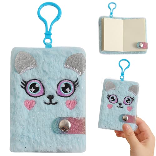 Nuelreva Plüsch -Pocket -Notizbuch für Mädchen 3x4 niedliche Tier Mini -Notizbücher mit hängenden Ring und leere innere Papiere entzückend Hanging Mini Journal für Mädchen Geschenk Bluenotebook von Nuelreva