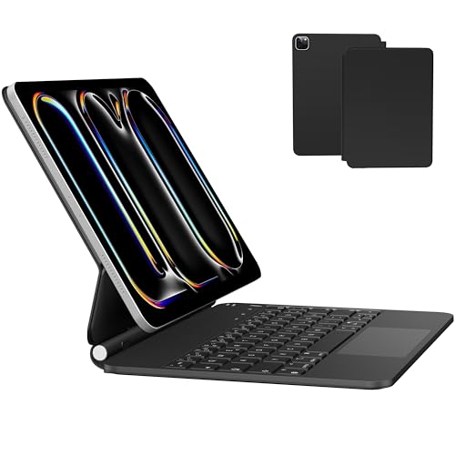 Nuflaz Tastaturhülle für iPad Pro 11 Zoll (M4 2024) – DE QWERTZ Tastatur mit RGB-Hintergrundbeleuchtung, Funktionstasten & Multi-Touch-Trackpad, Leicht & Langlebig, Schwarz-Grau von Nuflaz