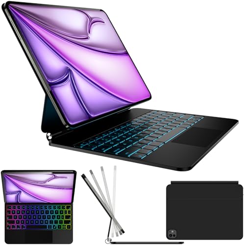 Nuflaz Tastatur für iPad Air 13 (M2 2024/M3 2025) & iPad Pro 12.9 (6./5./4./3. Gen) – QWERTZ DE Magic Keyboard mit Touchpad, 7-Farbiger Hintergrundbeleuchtung, magnetischer Halterung & Schutzhülle von Nuflaz