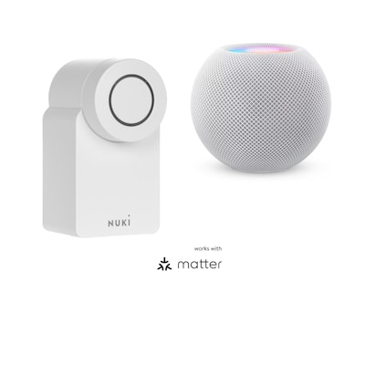 Nuki Smart Lock 4. Generation weiß + Apple HomePod mini von Nuki