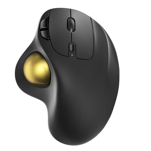 Nulea M501 Kabellose Trackball Maus, Wiederaufladbare Ergonomische Maus, Präzises und Reibungsloses Tracking, 3-Geräte-Verbindung (Bluetooth oder USB), Kompatibel für PC, Laptop, Mac, Windows. von Nulea