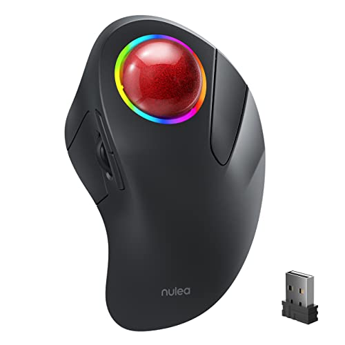 Nulea M505B Mouse Kabellose Trackball-Maus, wiederaufladbare ergonomische RGB-Rollerball-Maus, einfache Zeigefingersteuerung mit 5 einstellbaren DPI, 3 Geräteanschlüssen für PC, Laptop, iPad, Mac von Nulea