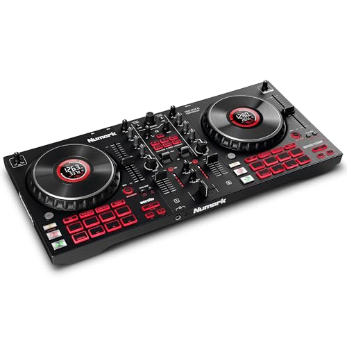 Numark Mixtrack Platinum FX - DJ Controller Pult mit 4-Deck Kontrolle, integriertem Audio Interface, Jogwheel-Displays und Effektpaddeln von Numark