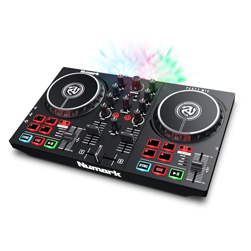 Numark Party Mix II – DJ Controller Pult mit 2 Decks, eingebauten DJ-Lichtern & DJ-Mixer; unterstützt direktes Streaming von TIDAL, SoundCloud u. mehr von Numark